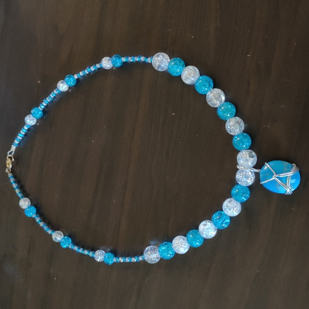 Wire wrapped glass beaded handmade necklace